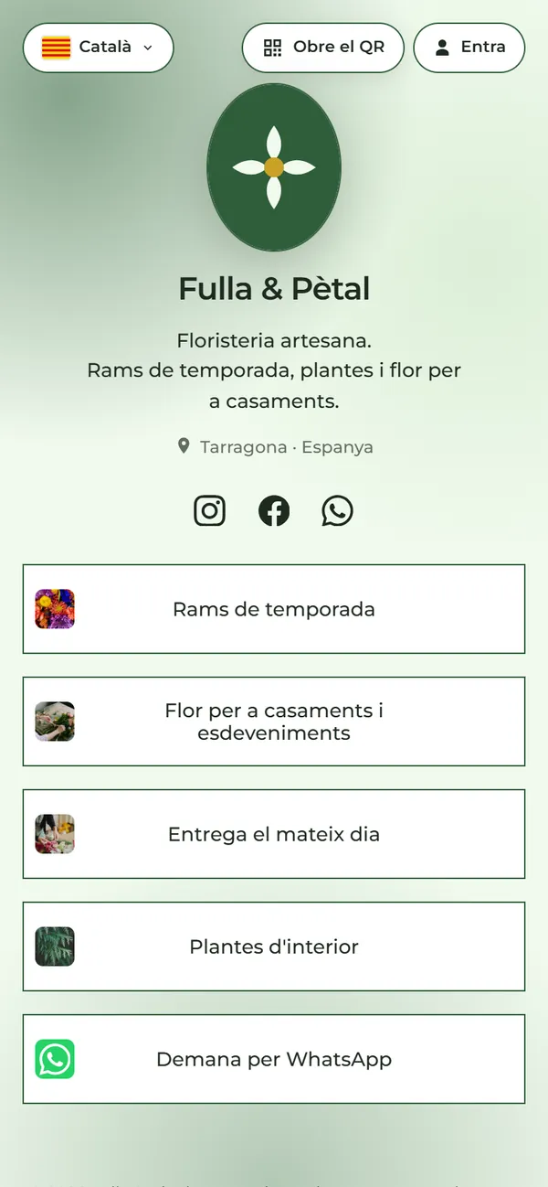 Contenidor d'exemple de una floristeria inventada, Fulla & Pètal, vist al mòbil