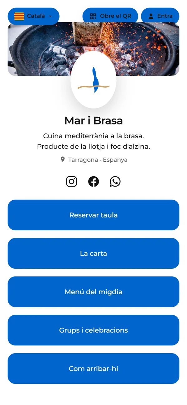 Contenidor d'exemple de un restaurant inventat, Mar i Brasa, vist al mòbil