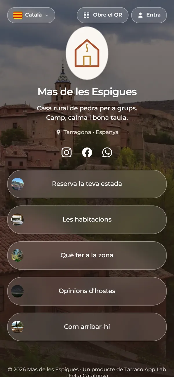Contenidor d'exemple de una casa rural inventada, Mas de les Espigues, vist al mòbil