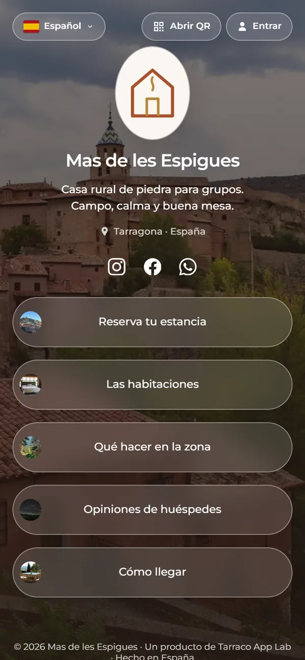 Contenedor de ejemplo de una casa rural inventada, Mas de les Espigues, visto en el móvil