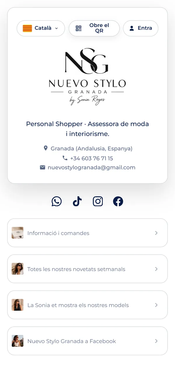 Contenidor de links de Nuevo Stylo Granada, vist al mòbil