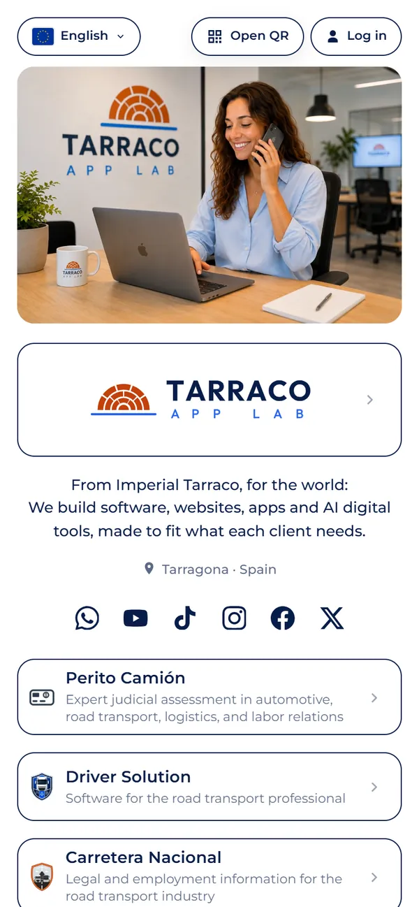 Tarraco App Lab links hub, seen on a phone