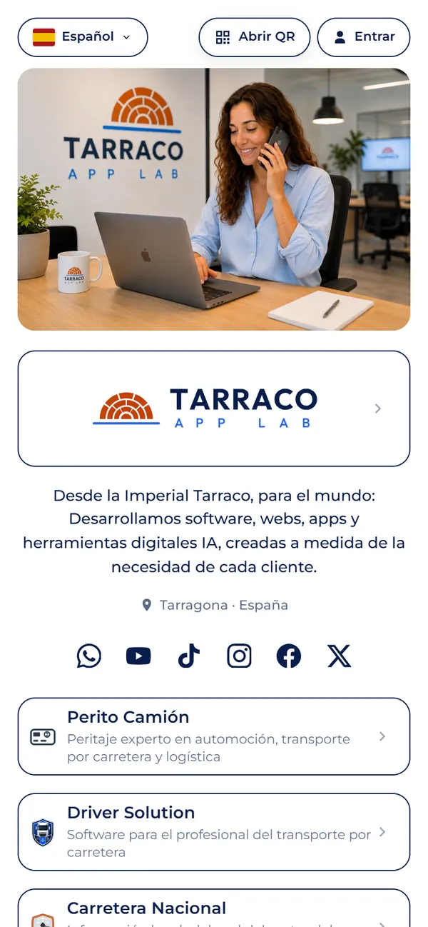 Contenedor de links de Tarraco App Lab, visto en el móvil
