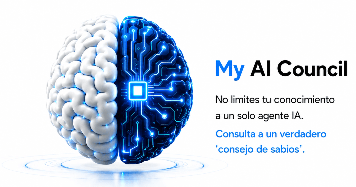My AI Council brand image: a brain that is half organic, half electronic circuit