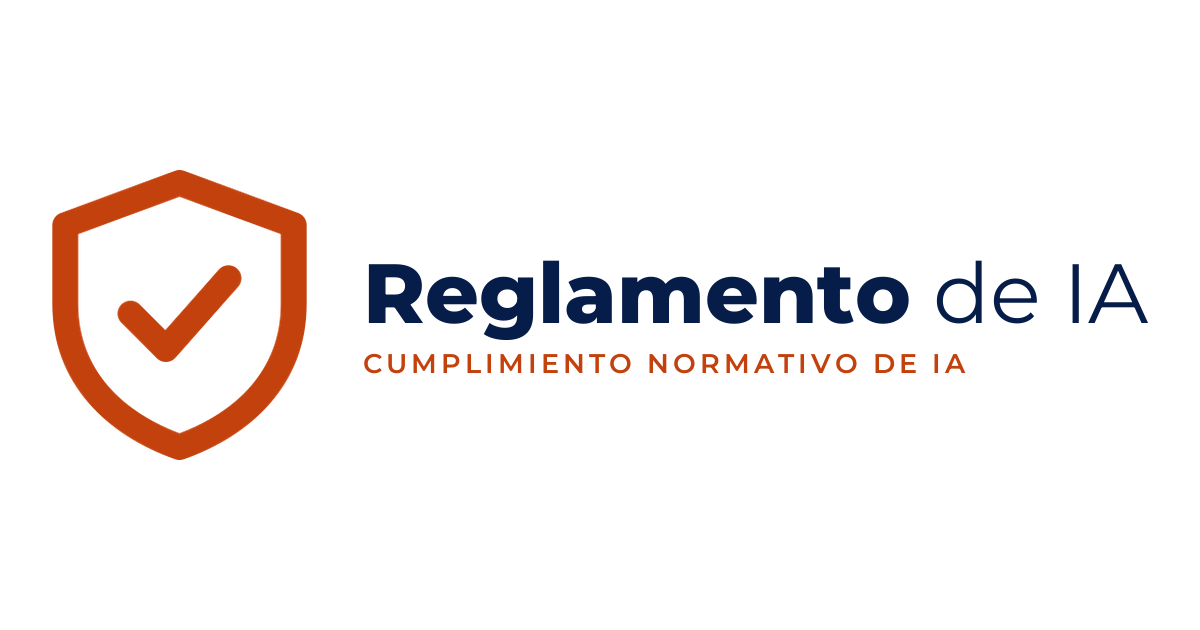 Reglamento de IA: un escudo con una marca de verificación, en color arcilla, sobre el nombre «Reglamento de IA»