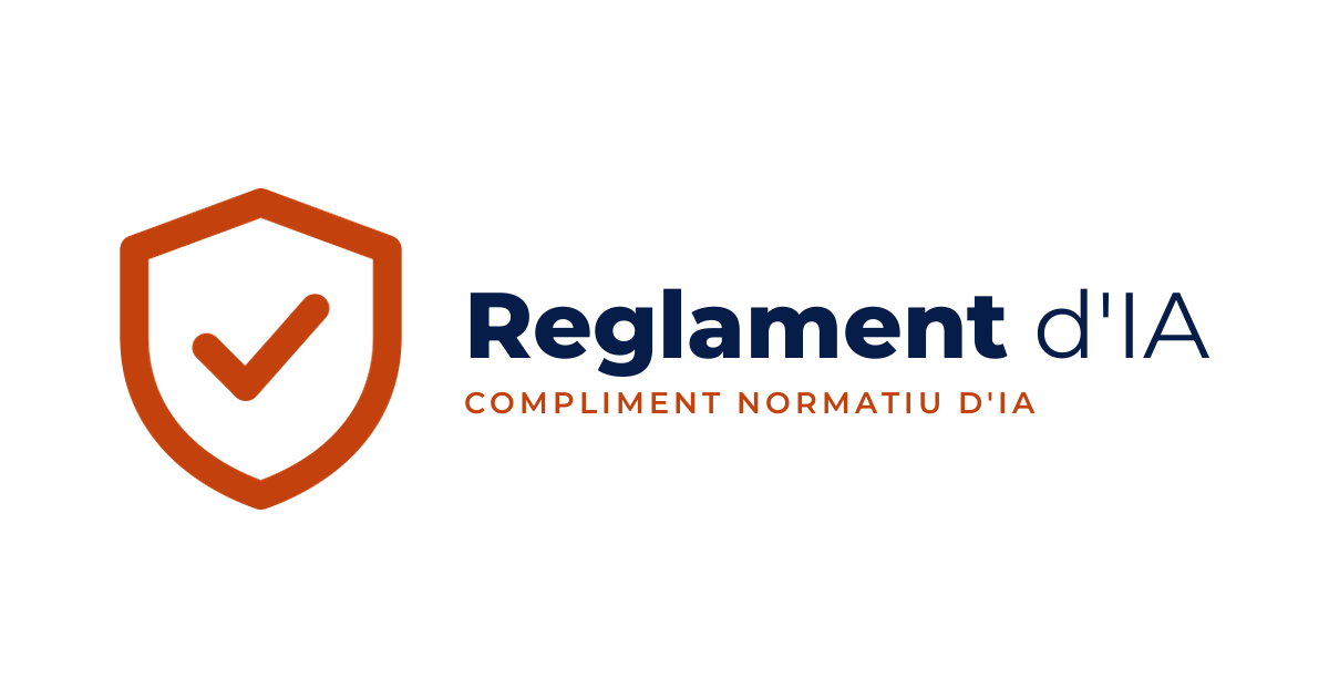 Reglament d'IA: un escut amb una marca de verificació, en color argila, sobre el nom «Reglament d'IA»